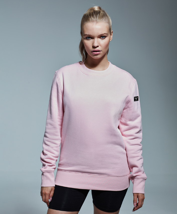 sweatshirt unisex rosa vävd etikett axel